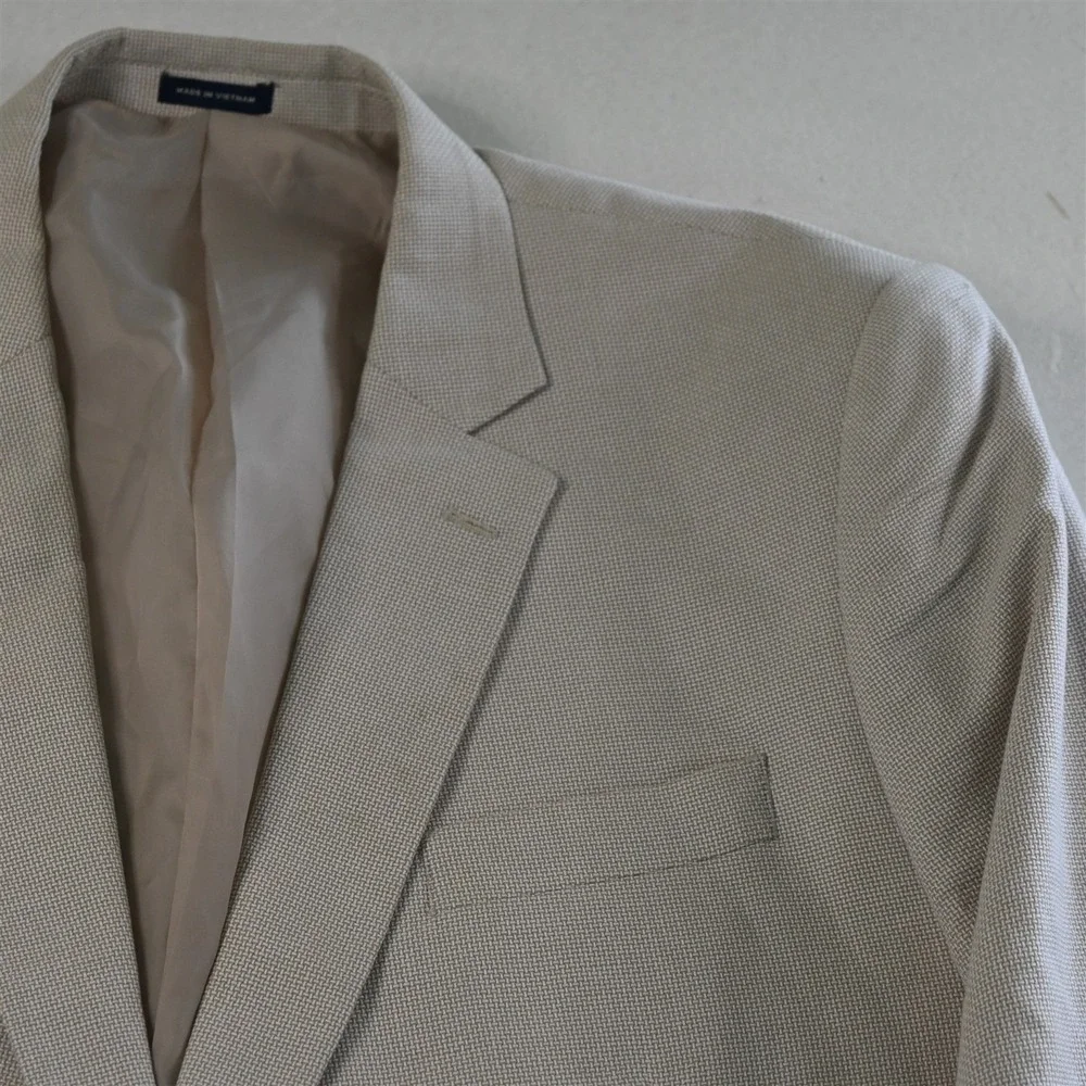 Stafford 50R Beige Basketweave 100% Cotton Mens‎ Blazer Suit Jacket Sport Coat